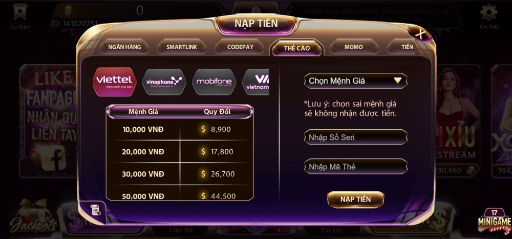 Các phương thức nạp tiền tài xỉu uy tín tại Gemwin
