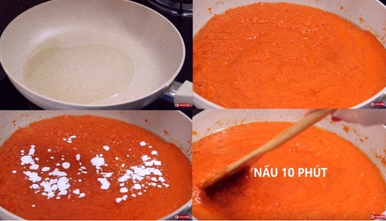 Nấu hỗn hợp tương ớt trên bếp lửa nhỏ