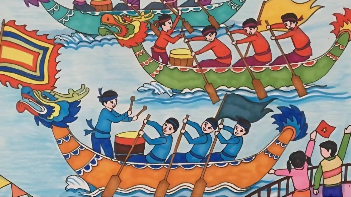 Hình ảnh chibi lễ hội đua thuyền trên sông