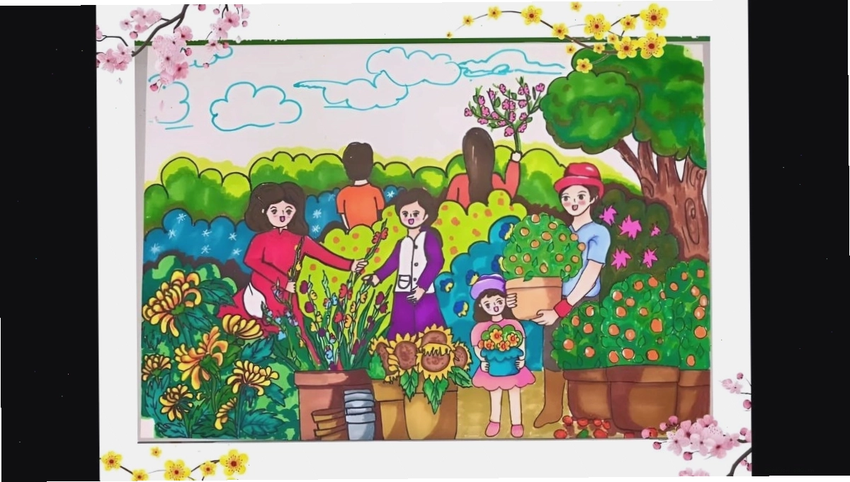 Mẫu vẽ chibi lễ hội mùa xuân rực rỡ