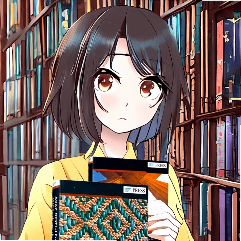 Stable Diffusion Girl Holding ABAP Books in a modern library