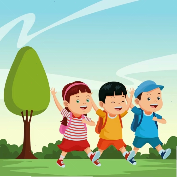 Học sinh cười tươi với ba lô rực rỡ sắc màu