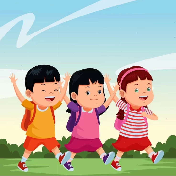 Học sinh hoạt hình với cặp sách và nụ cười thân thiện