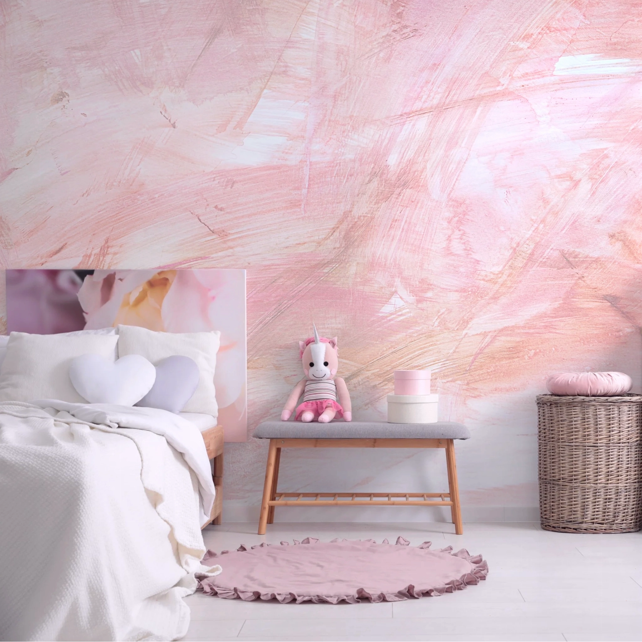 The Nora Mural Wallpaper by Wall Blush with soft pink brush strokes
