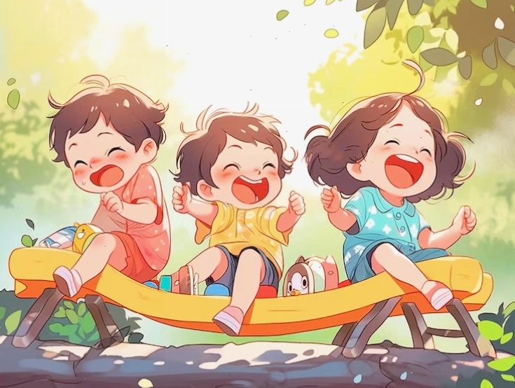 Trẻ em hoạt hình vui chơi trong khu vườn đầy hoa lá