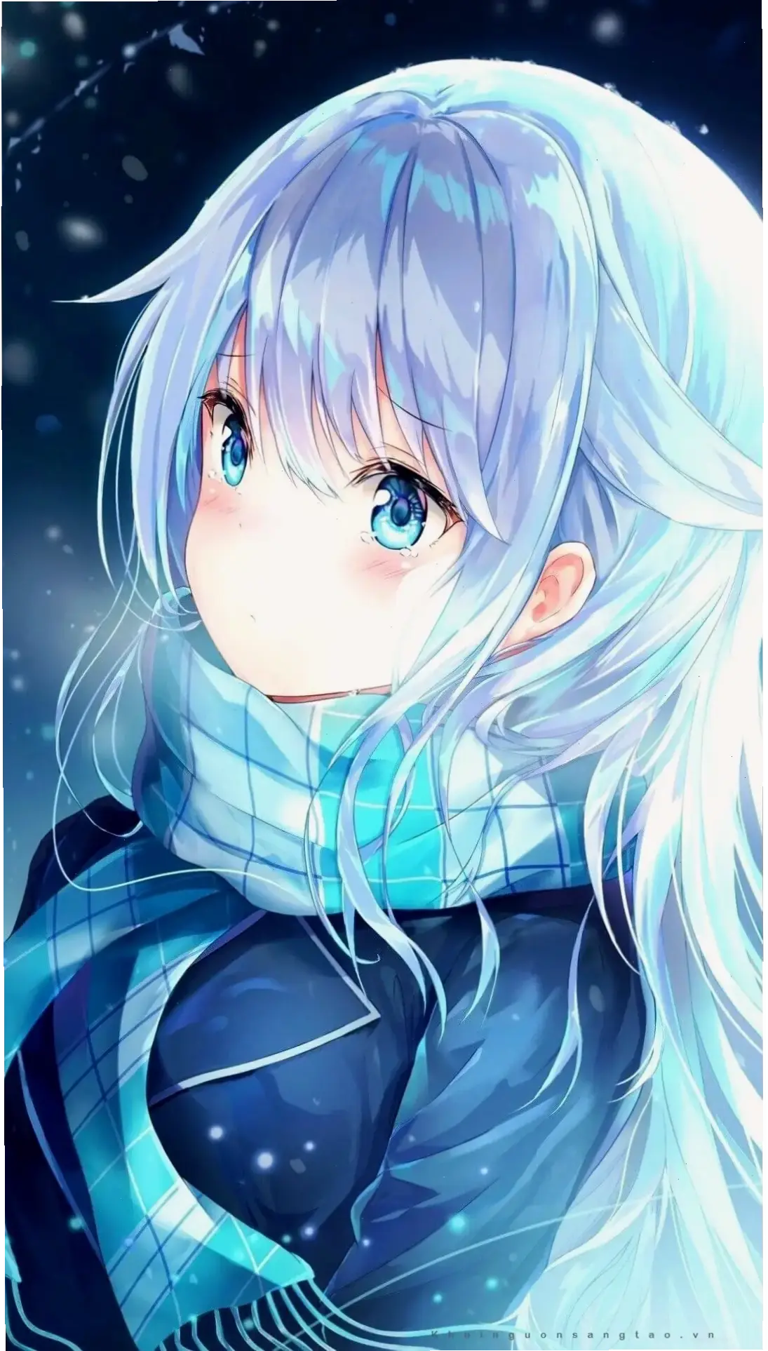 ảnh anime girl tóc xanh đẹp với phong thái bí ẩn
