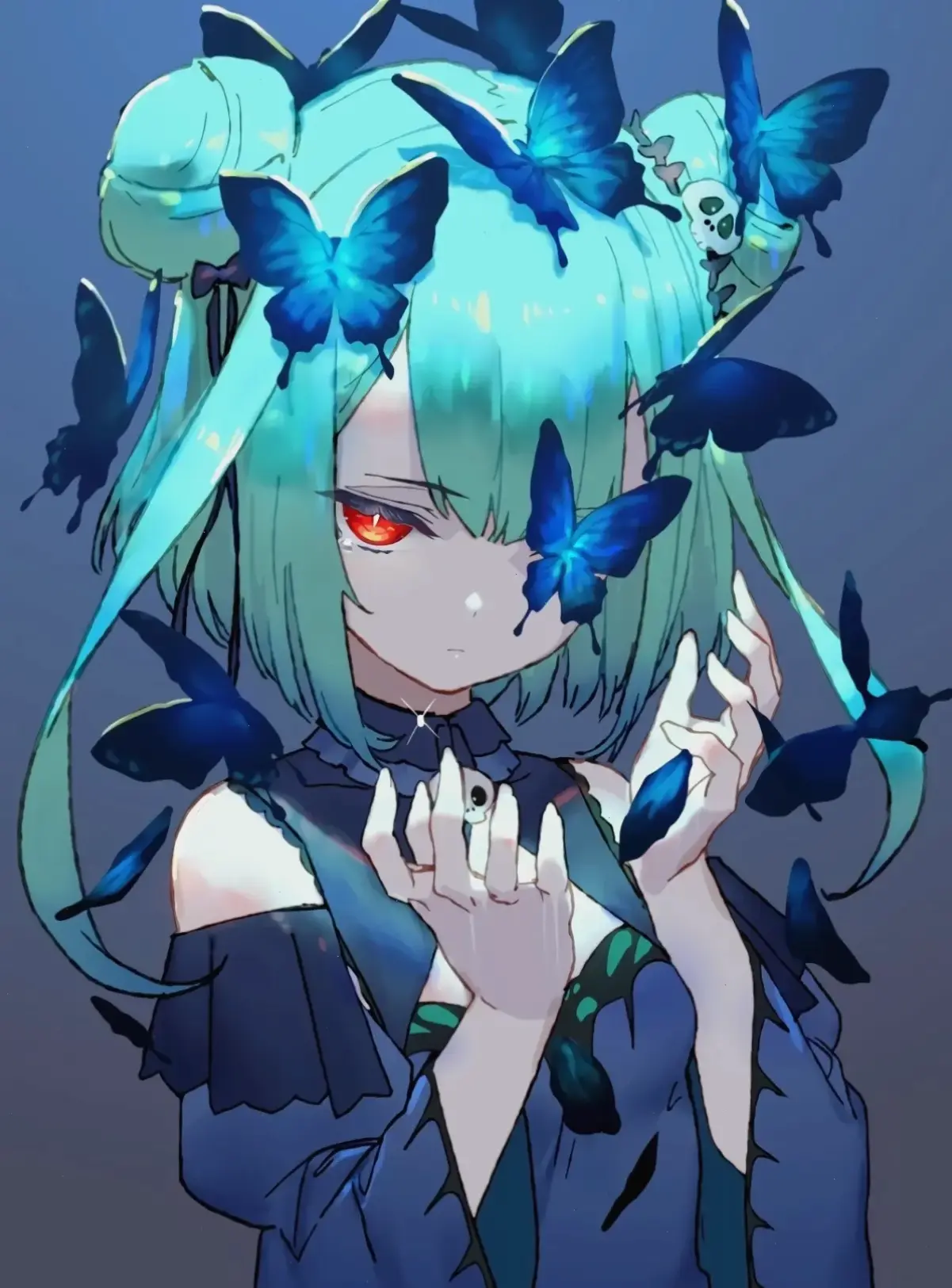 ảnh anime girl tóc xanh đẹp với trang phục thời thượng